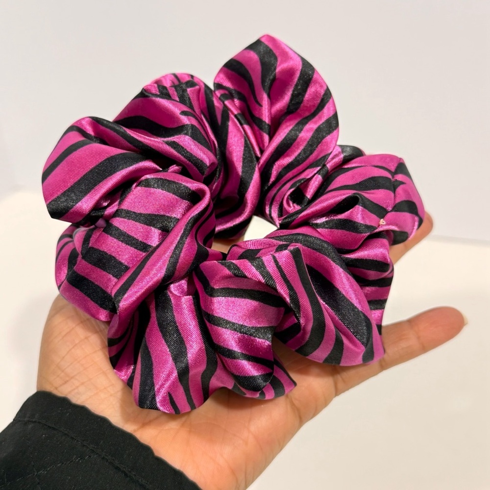 New Hair Scrunchie Purple And Black  Zebra Silk XL